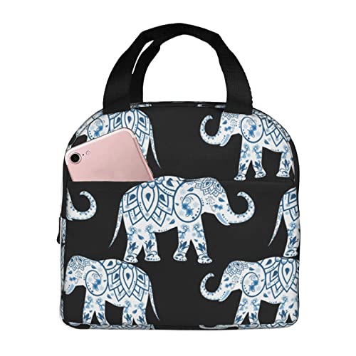 XVBCDFG Elefante-bolsa de almuerzo negra azul para oficina al aire libre, papel de aluminio portátil, aislamiento grueso y bolsa Bento para mantener fresco