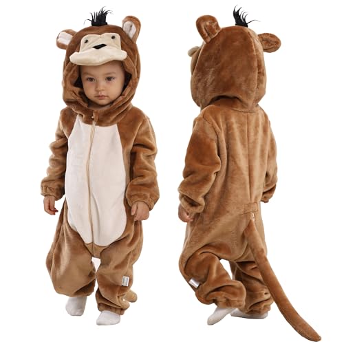Doladola Mono de bebé con Capucha Mono de Dibujos Animados Animal Romper Pijama(12-18 mois,Singe)