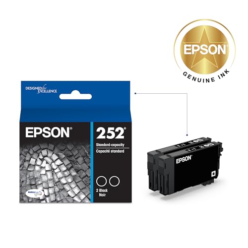 Image of Epson 252 DURABrite Ultra Ink Standard Capacity Black Dual Cartridge Pack (T252120-D2) Works with Workforce WF-3620, 3640, 7110, 7610, 7620, 7710, 7720, 7210
