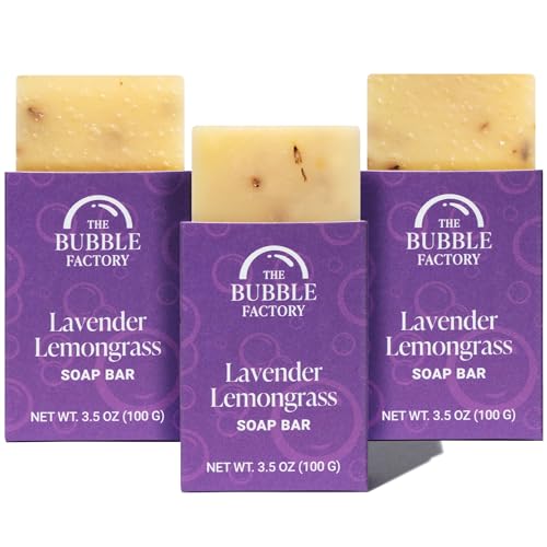 Image of Handmade Natural Bath & Body Soap Bar, Vegan, All-Natural, Palm Oil Free, Made in USA with Shea Butter + Essential Oils, Lavender Lemongrass, 3 Bars