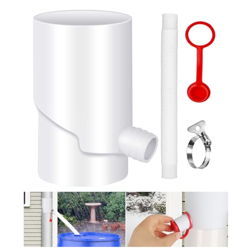 Recuperateur d Eau de Pluie pour Tuyau de Descente 7-11cm, Collecteur Eau de Pluie, Récupérateur d'eau avec Accessoires de Montage, Raccord Récupérateur Eau de Pluie pour Toitures Jusqu'à 80 m² (B)