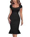Miusol Women's Retro Square Neck Business Ruffle Hem Cocktail Dress(Medium, Black)