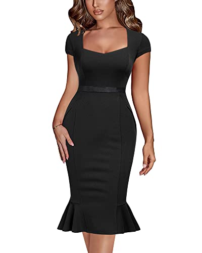 Miusol Women's Retro Square Neck Business Ruffle Hem Cocktail Dress