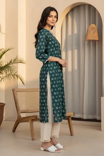 Image of W for Woman Geometric Printed Lace Pure Cotton Straight Kurta