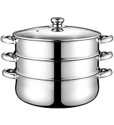 Housoutil 1Set 3-Tier Stainless Steel Steamer, 3-Layer Steaming Cookware Food Steamer Pot with Li...