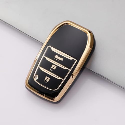 Image of TPU Car Key Cover Black & Golden Compatible for Toyota Fortuner, Legender, Innova Crysta, HyCross, Land Cruiser, Hilux (Toyota, 3 Button Push Smart Key)