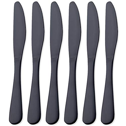 Matte Black Dinner Knife, GoGeiLi Stainless Steel Satin Finish 9.4-inch Dinner Table Knife Set, Service for 6, Dishwasher Safe