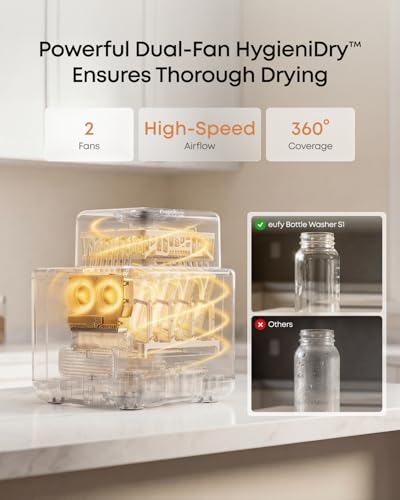 Image of eufy Security S1 Baby Bottle Washer, Sterilizer and Dryer, Largest 10-Bottle Capacity, 3D HydroBlast Cleaning, 212F Steam Sterilizer, Fast Drying, Smart App Control, Hands-Free | Baby Bottle Washer, Sterilizer and Dryer