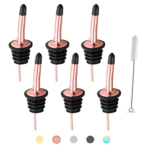 WAFJAMF 6-Pack Stainless Steel Liquor Pour Spouts with Rubber Dust Caps
