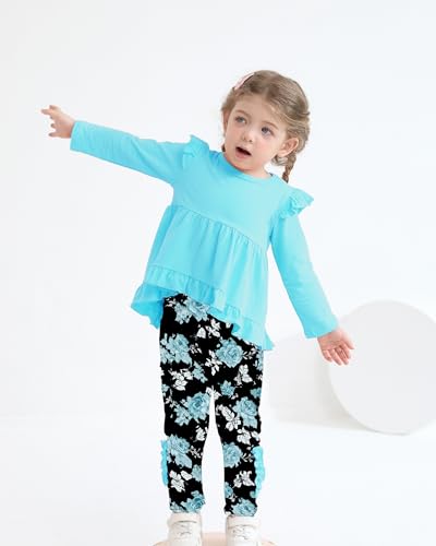 Image of Weebaby Baby Girl Clothes Infant Toddler Girl Clothing Ruffle Shirt High Low Top Floral Allover Pant Little Girls Clothes