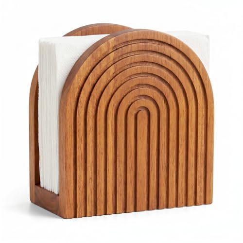 Image of Natural Wooden Napkin Holder, Boho Style, Burlywood