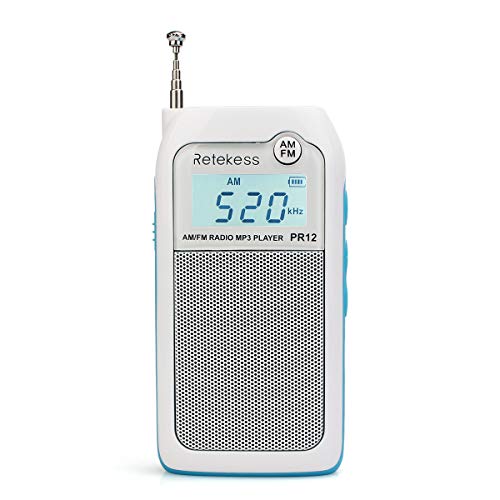 Retekess PR12 Mini Radio Portable, Petit Poste Radio Vintage, AM FM DSP Transistor, Lecteur MP3, Support Carte SD, a Pile Rechargeable, LCD Rétroéclairage, Cadeau de Noël (Blanche) Cover