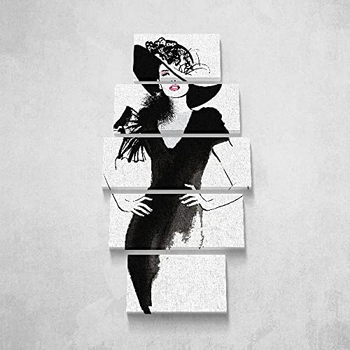 Tableau femme 5 pièces en polyester et bois noble de 100 x 60 cm