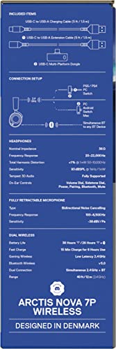 SteelSeries Arctis Nova 7P- Casque Gaming Sans Fil multiplateforme- Haut-parleurs magnétiques en néodyme- Bluetooth et 2.4GHz simultanés - Autonomie 38h- Micro ClearCast Gen2 IA- PS5,PC,Switch,Mobile