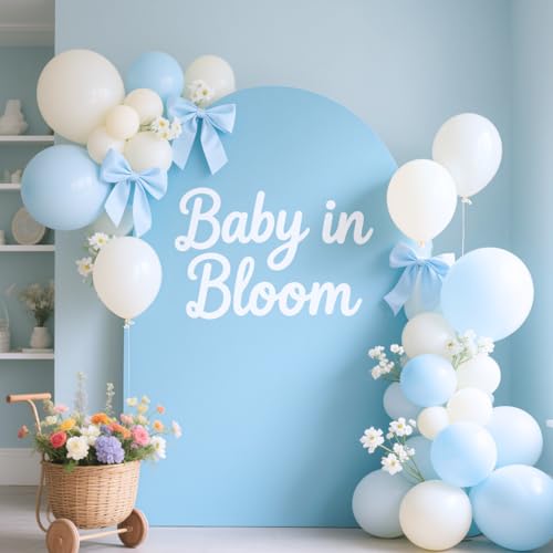 Image of MLMC 6FT Arch Backdrop Cover Blue Fitted Spandex Backdrop Stand Cover Stretchy Round Top Chiara Arch Cover for Baby Shower Birthday Party Wedding Ceremony Photography Background Decor 6x2.6FT