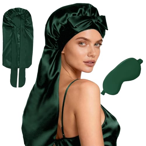 Womens Silk Satin Bonnet Long Hair Bonnets For Sleeping Silky Bonnet With Eye Mask Braids Curly...