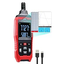 Humidity and Temperature Meter Data Logger Digital Psychrometer HVAC, Wet Bulb Thermometer Record 4000pcs Data and Export, Large LCD Humidity Tester Dew Point Meter with Indicator and Buzzer Alarm