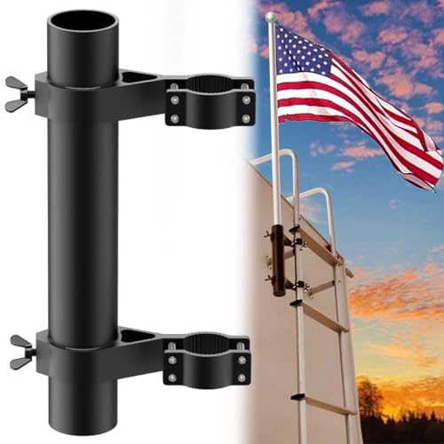 Aluminum RV Ladder Flagpole Holder- Fits Flagpoles 1 to 1.74 Diameter- Durable Flag Mount Ideal for Camper Travel Trailers & Outdoor Accessories