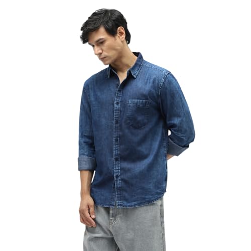 Image of Urbano Fashion Men's Regular Fit Full Sleeve Washed Denim Shirt