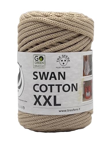 cordino swan cotton XXL per cestini e borse da 250 grammi, 65 metri, 100% riciclato - prodotto ecosostenibile per uncinetto 4/5 (beige - 2507)