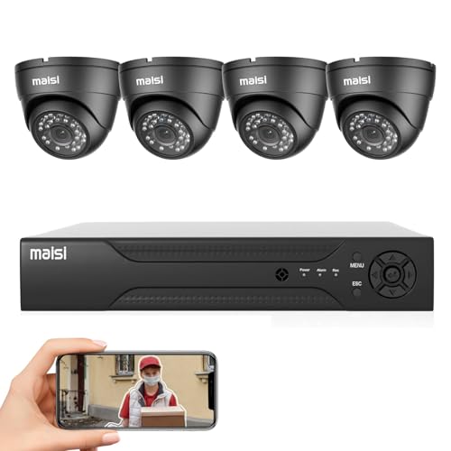maisi 8CH CCTV Camera System, 8 Channel 1080P Security DVR with 4x 2MP Cameras,1TB Hard Drive, Night Vision, APP Push and Email Alert, Easy Mobile and PC Access, Indoor Use Only