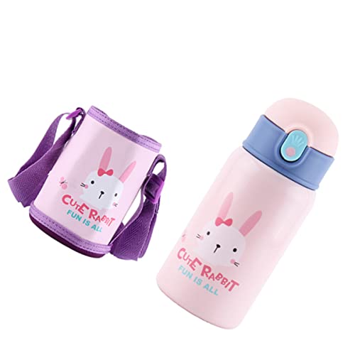 Luoem 2 Sets Travel Coffee Water Camping With Steel Cup Insulation And Women Thermoses Kettle Pink Food Girl Cartoon Vacuum Cute Proof Shoulder Carrier Straw Drinking Silicone #TOP5
