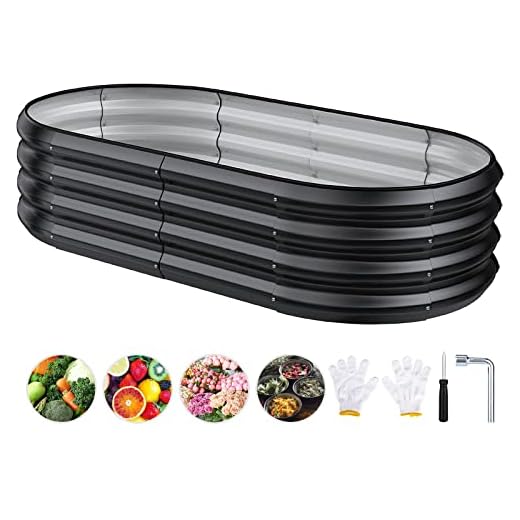 NovDeco Raised Garden Bed, 4x2x1ft Galvanized Oval Raised Planter Bed Outdoor, Rot-Resistant Metal Planter Box for Vegetables Flowers Herb Patio Ground