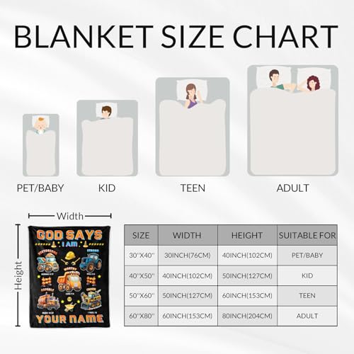 Image of Custom Construction Blanket for Men - Plush Warm Black Throw Blanket - 60 inchx80 inch Inches for Decorative - Truck Gifts for Adults
