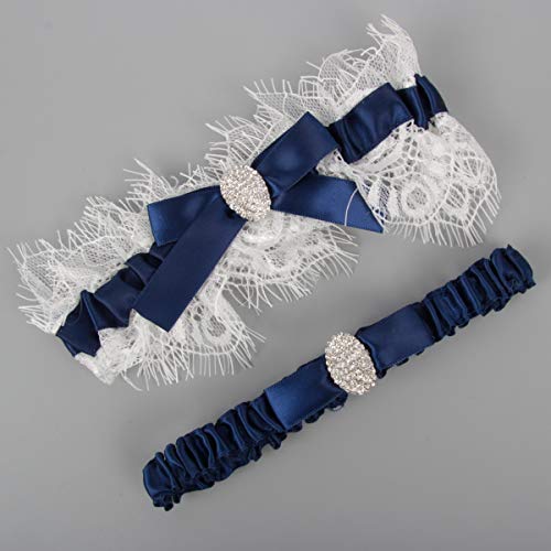 Image of White Lace Wedding Garters Bridal Garter Set for Women Bride Garters With something Blue