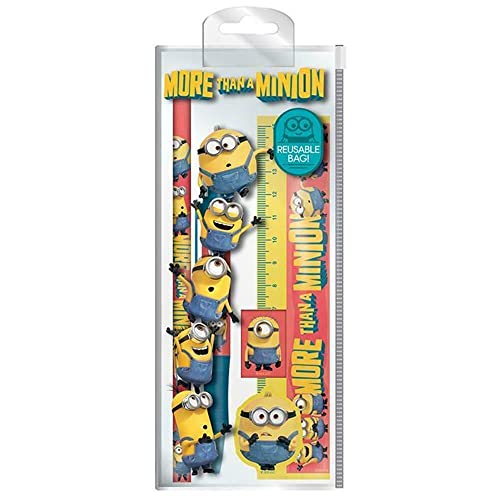 Minions Coffret cadeau 5 pièces papeterie avec stylo, crayon, règle, taille-crayon et gomme (plus qu'un motif Minion) – Produit officiel