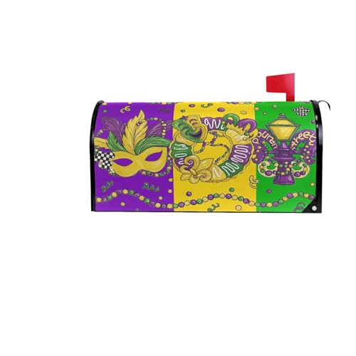 Image of Happy Mardi Gras Magnetic Mailbox Covers Fleur de Lis Masquerade Mask Mailbox Cover Standard Size Full Magnet Garden Yard Porch Mail Boxes Cover Holiday Decorations 21 inch L x 18 inch W