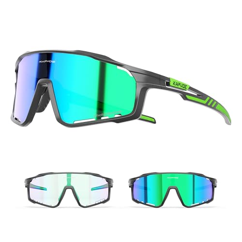 KAPVOE Gafas de Ciclismo Fotocromáticas con TR90 Mujeres Hombres Gafas de Sol Deportivas Mujeres Hombres Running Transparente MTB Accesorios de Bicicleta Verde Negro 04