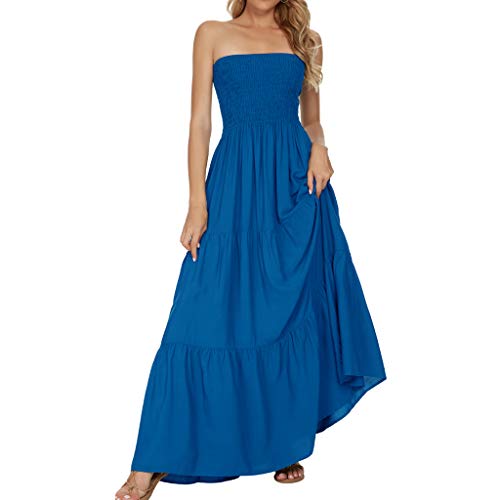 Image of Women's Summer Strapless Tube Top Maxi Dresses Off Shoulder Boho Beach Long Dress