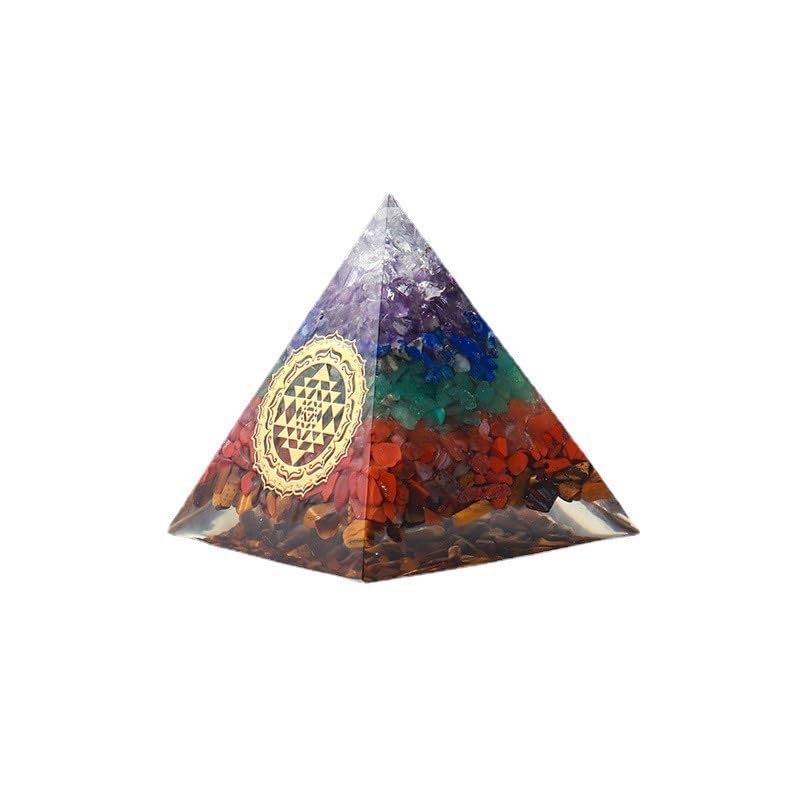 Pirámide de Orgonita 7 chakras Hecha a Mano para Reiki y Meditación: Cristales Curativos Amatista y Cuarzo Cianita, Energía Positiva, Orgón Curativo, piedras curativas