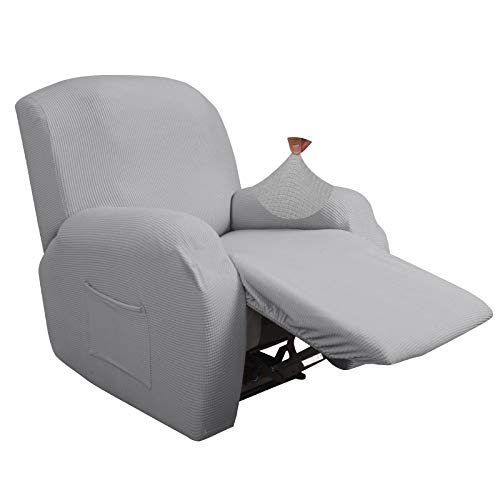 Jiviner Super Stretch Recliner Chair Covers 4 Pieces Sofa Slipcover For Recliner Chair Spandex Soft Recliner Slipcover With Pockets Recliner Furniture Protector (Recliner, Light Gray And White) #TOP11