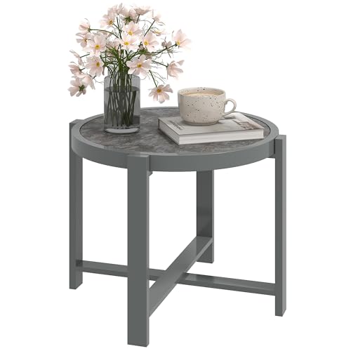 Outsunny Table d'appoint ronde résistante aux intempéries en aluminium avec aspect marbre Table basse pour salon, bureau, extérieur, intérieur Gris