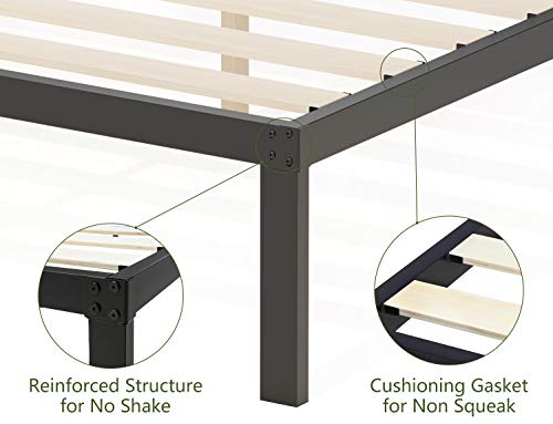 3800lbs Heavy Duty,14 Inch Steel & Wooden Slat Support Reinforced Platform Bed Frame,Mattress Foundation/No Box Spring Needed/Easy Assembly/Noise Free,Twin/Twin XL/Full/Queen/California King (King)