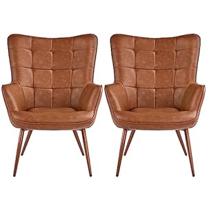 Yaheetech Set of 2 Accent Chair Faux Leather Armchair Modern High Back Room Chairs for Living Room Brown