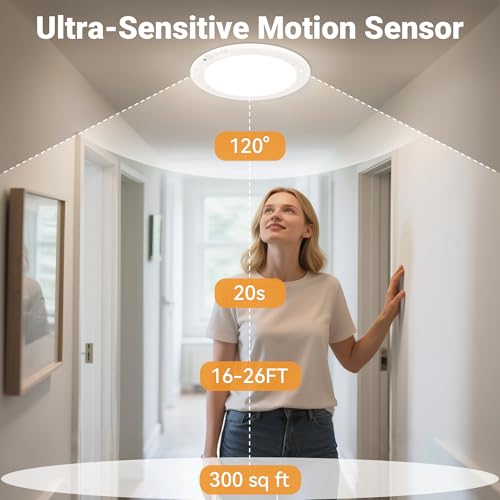 Wireless Closet Lights Motion Sensor - No Wiring Rechargeable Ceiling Light Night Light Indoor, Battery Operated Led Lig - Additional View