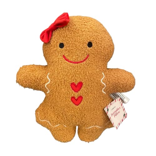 Almohada de felpa de pan de jengibre – Suave cojín decorativo navideño, adorable juguete de peluche de hombre de jengibre para decoración del hogar de vacaciones, añade alegría al dormitorio,