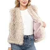 Le corps du gilet en fausse fourrure pour femme est fabriqué en tissu fausse fourrure, 100 % polyester ; doublure 100 % polyester.