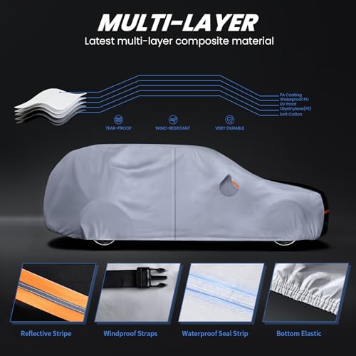 Image of SUV Cover 100% Waterproof All Weather, 10 Layers Outdoor Car Covers for Automobiles - Sun & Rain Protector. Custom Fit Highlander, Honda Pilot, GMC Acadia, Pathfinder, Atlas, etc. S3 (See Size Chart)
