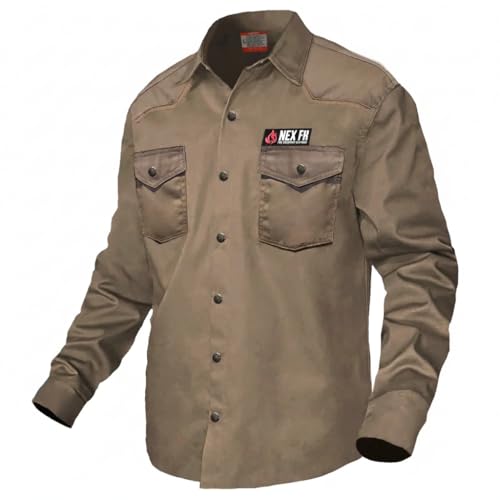 Image of NEXFR FR Shirts for Men | Flame Resistant Shirt with Pearl Snap Buttons | NFPA2112 Light Weight Fire Retardant Welding Shirt (as1, Alpha, m, Regular, Regular, Tan)