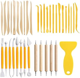 Langqun 39pcs Plastic Polymer Clay Art Tools Set for Kids Adults,Dotting Tools Kit,Knives Pottery Tools,Ceramic Supplies for Engraving, Embossing, Shaping,Sculpting,Modeling
