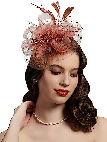 Fascinators Hat for Women Tea Party Headband Kentucky Derby Wedding Flower Cocktail Mesh Feathers Hair Clip(1-Coffee)