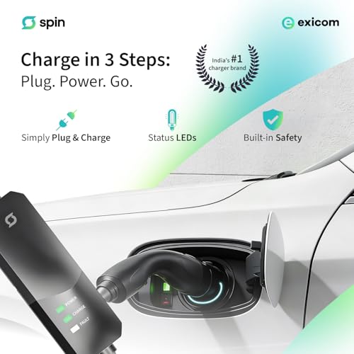 Image of Exicom 3.3 kW Spin Free | Portable ev car charger for Electric Vehicle AC Charging | ARAI and BIS certified