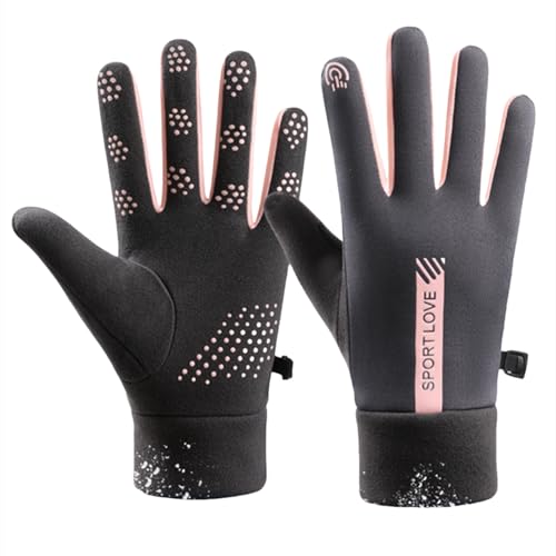 Liooce Guanti sportivi touch screen antiscivolo con manico in silicone, guanti invernali da donna, colore: nero/rosa