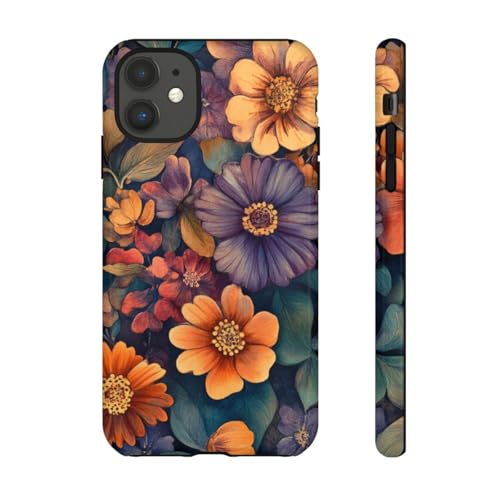 Coque iPhone 11 fleurie orange antichoc et brillante pour téléphone