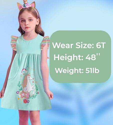 DXTON Toddler Girls Dresses Easter Rainbow Short Sleeve Cotton Casual Summer Birthday School Sundress4