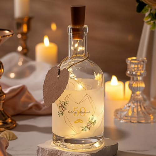 BBTO LED Flaschenlicht mit Spruch Goldene Hochzeit Geschenk 50. Hochzeitstag Geschenkideen Geschenk Goldene Hochzeit Geschenk zum 50. Hochzeitstag f&uuml;r Eltern Paare 50 Jahre Hochzeitstag Geschenk